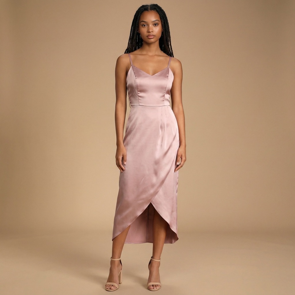 NWT Lulus I'm Impressed Mauve Satin Sleeveless Midi Dress size small